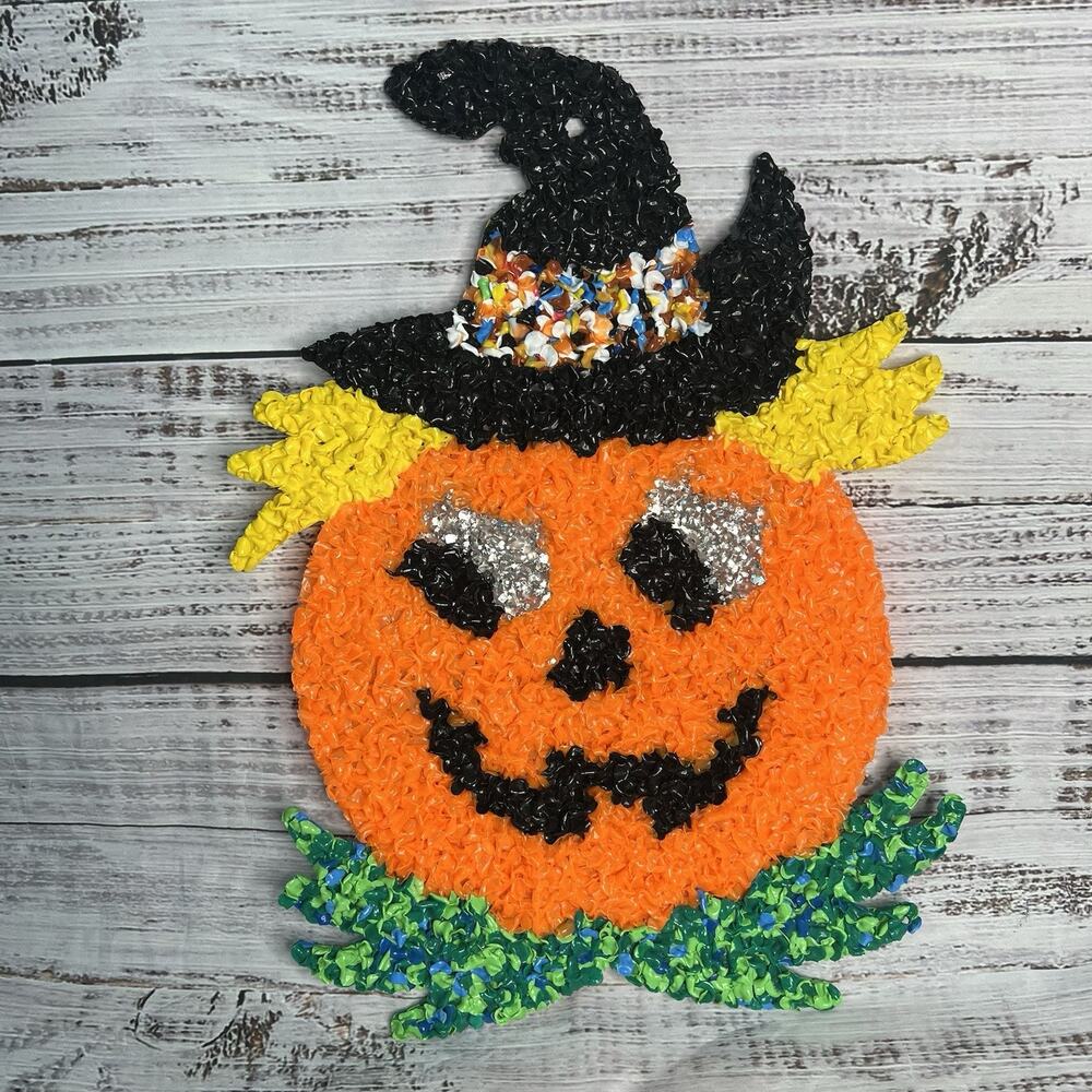 Vintage Halloween Melted Plastic Popcorn‎ Confetti Pumpkin Jack O Lantern
